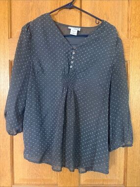 NorthStyle Black Swiss-Dot Henley Blouse